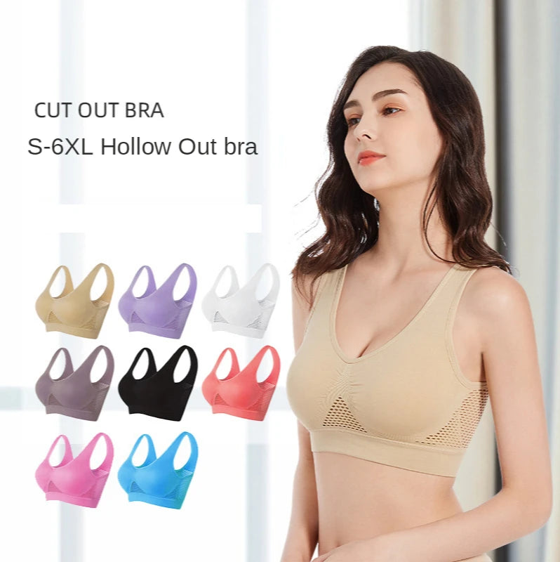 Veyra Active™ Inclusive Impact Sports Bra M-6XL | Seamless Hollow-Out Push-Up Gym Crop Top