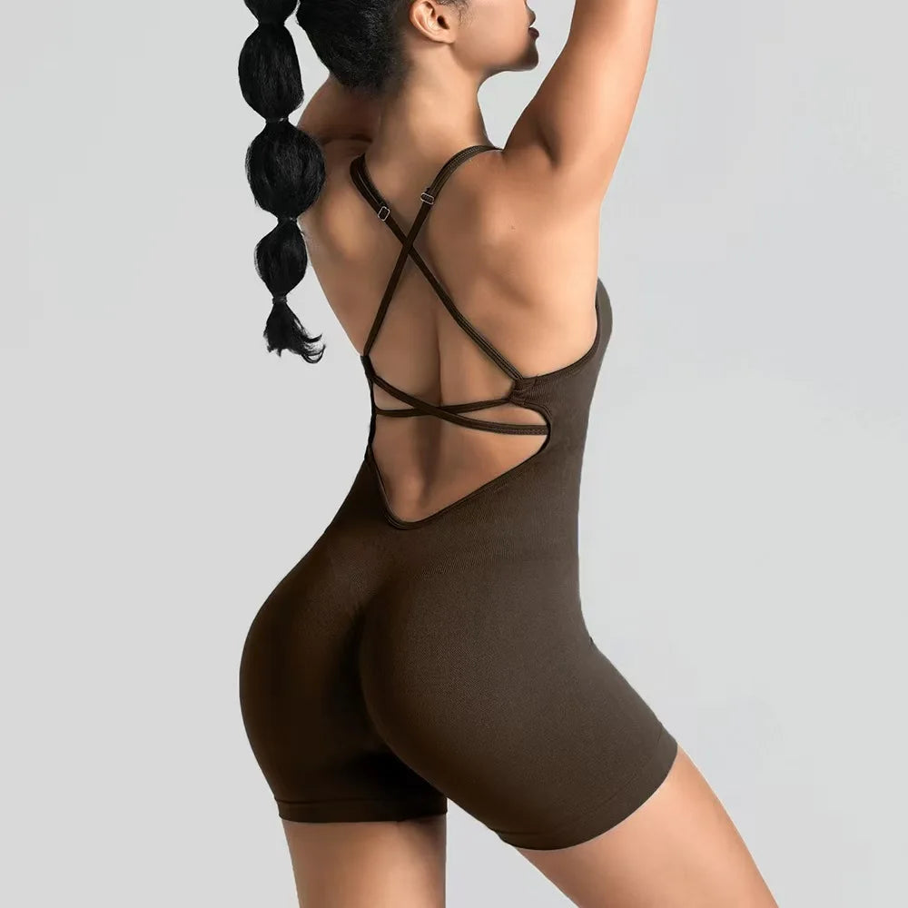 Veyra Active™ Women's Hourglass Seamless Bodysuit | Sexy Slim-Fit Yoga Shorts Jumpsuit