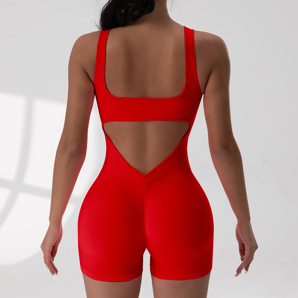 Veyra Active™ Hourglass V-Waist Jumpsuit | Sleek Open-Back Yoga Romper & Workout Bodysuit