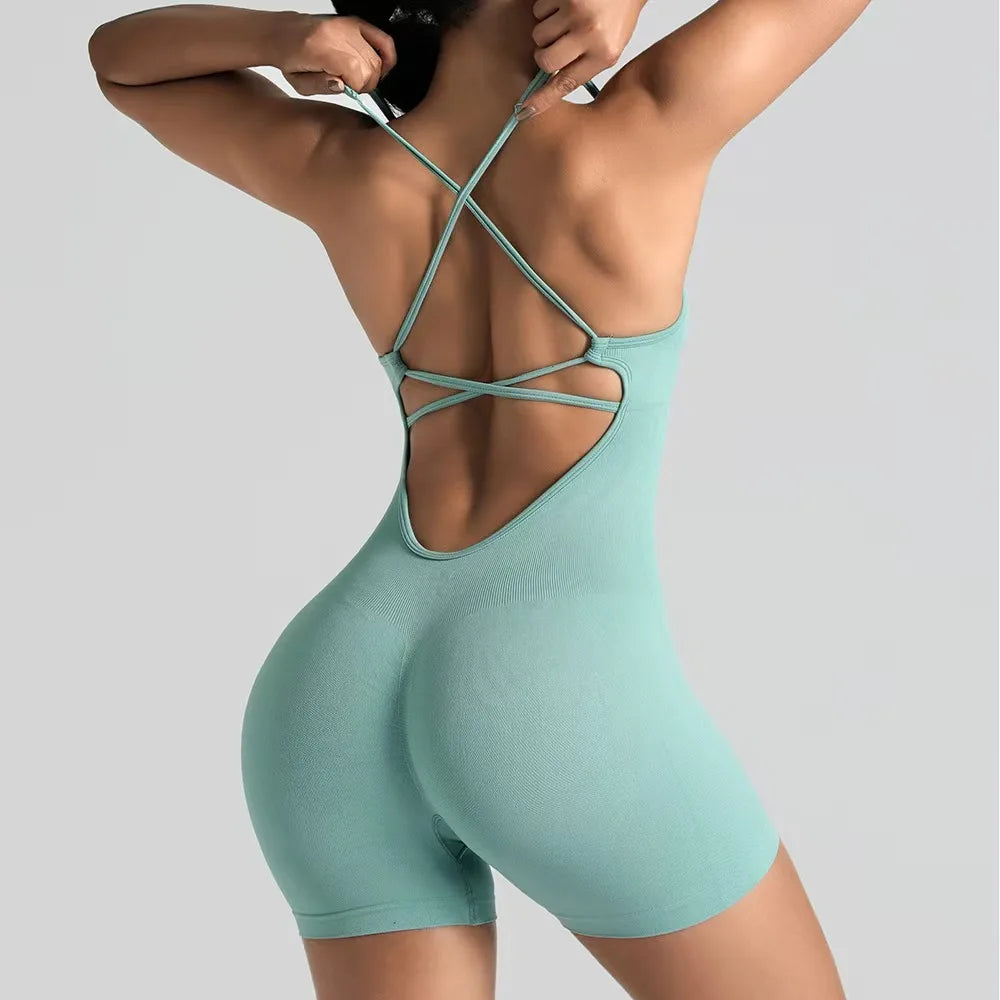 Veyra Active™ Women's Hourglass Seamless Bodysuit | Sexy Slim-Fit Yoga Shorts Jumpsuit
