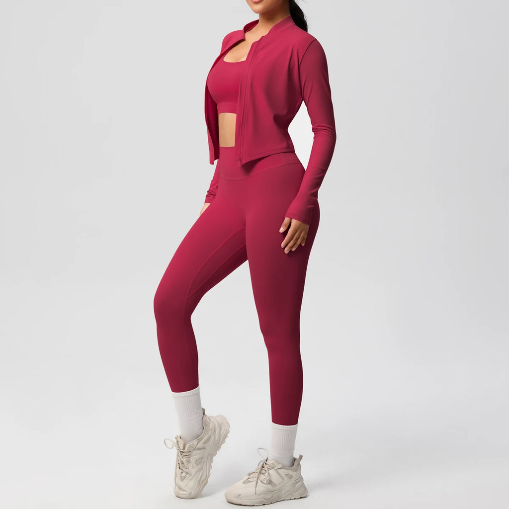 Veyra Active™ Infinite 3-Piece Yoga Set | Zipper Jacket, Sports Bra & High-Waist Leggings