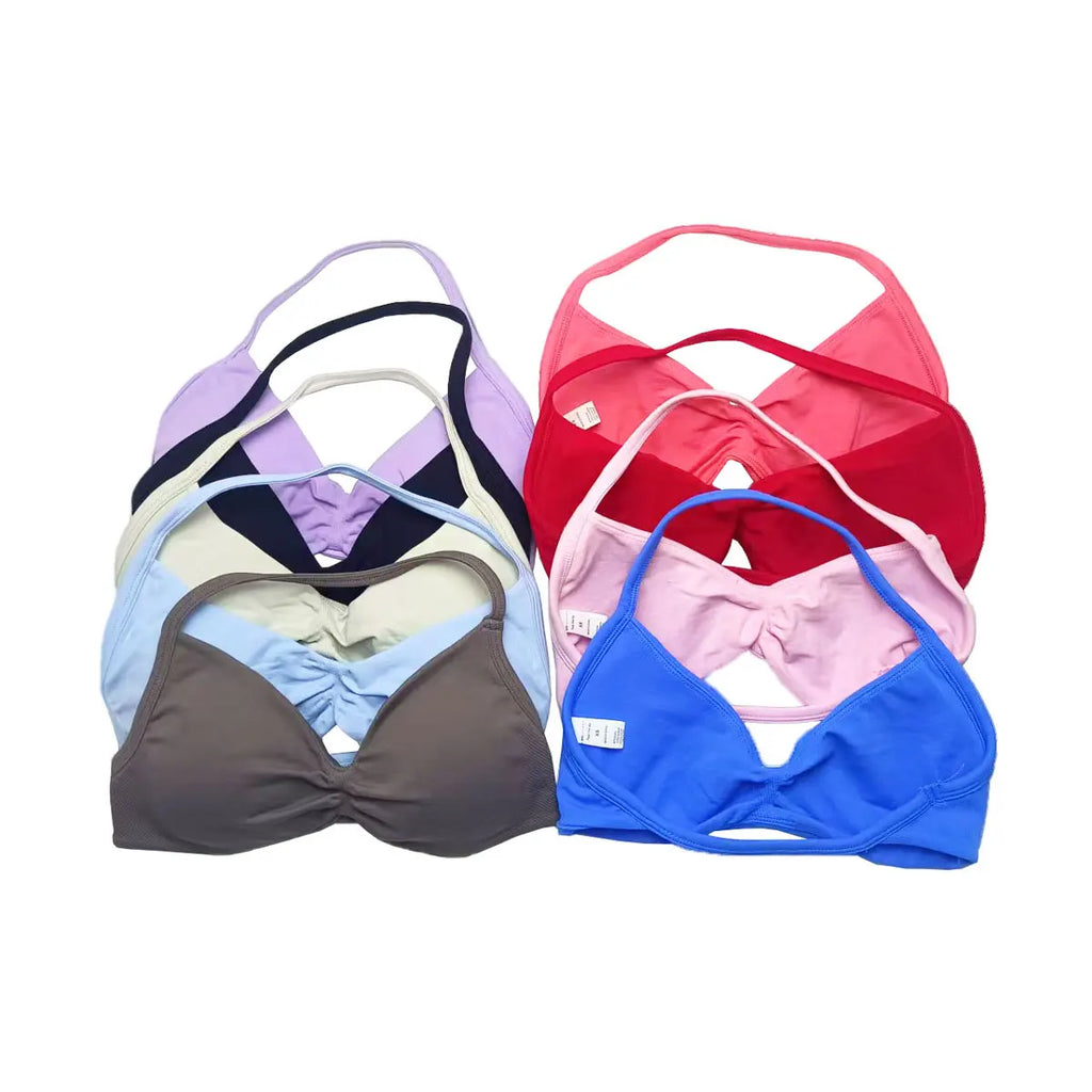Veyra Active™ Impact Strappy Halter Sports Bra | High-Support Seamless Yoga Crop Top