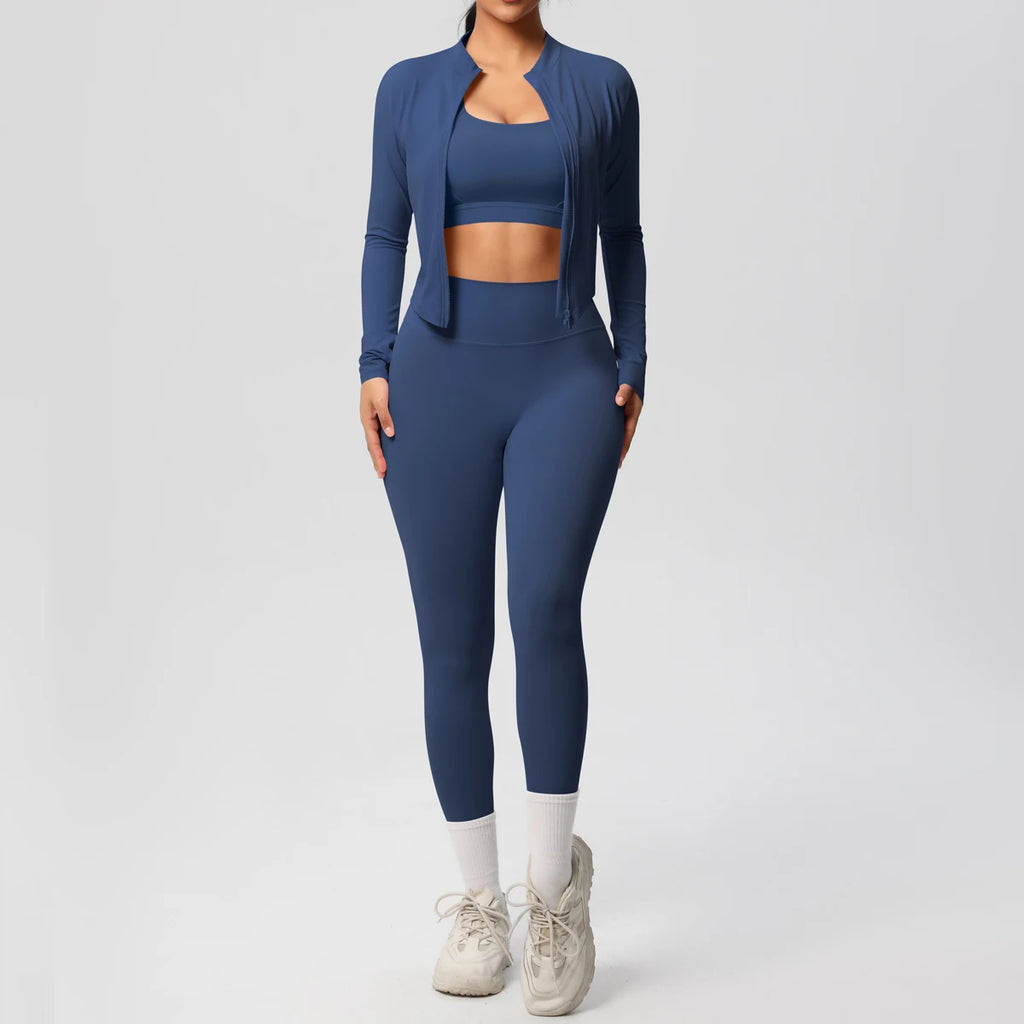 Veyra Active™ Infinite 3-Piece Yoga Set | Zipper Jacket, Sports Bra & High-Waist Leggings