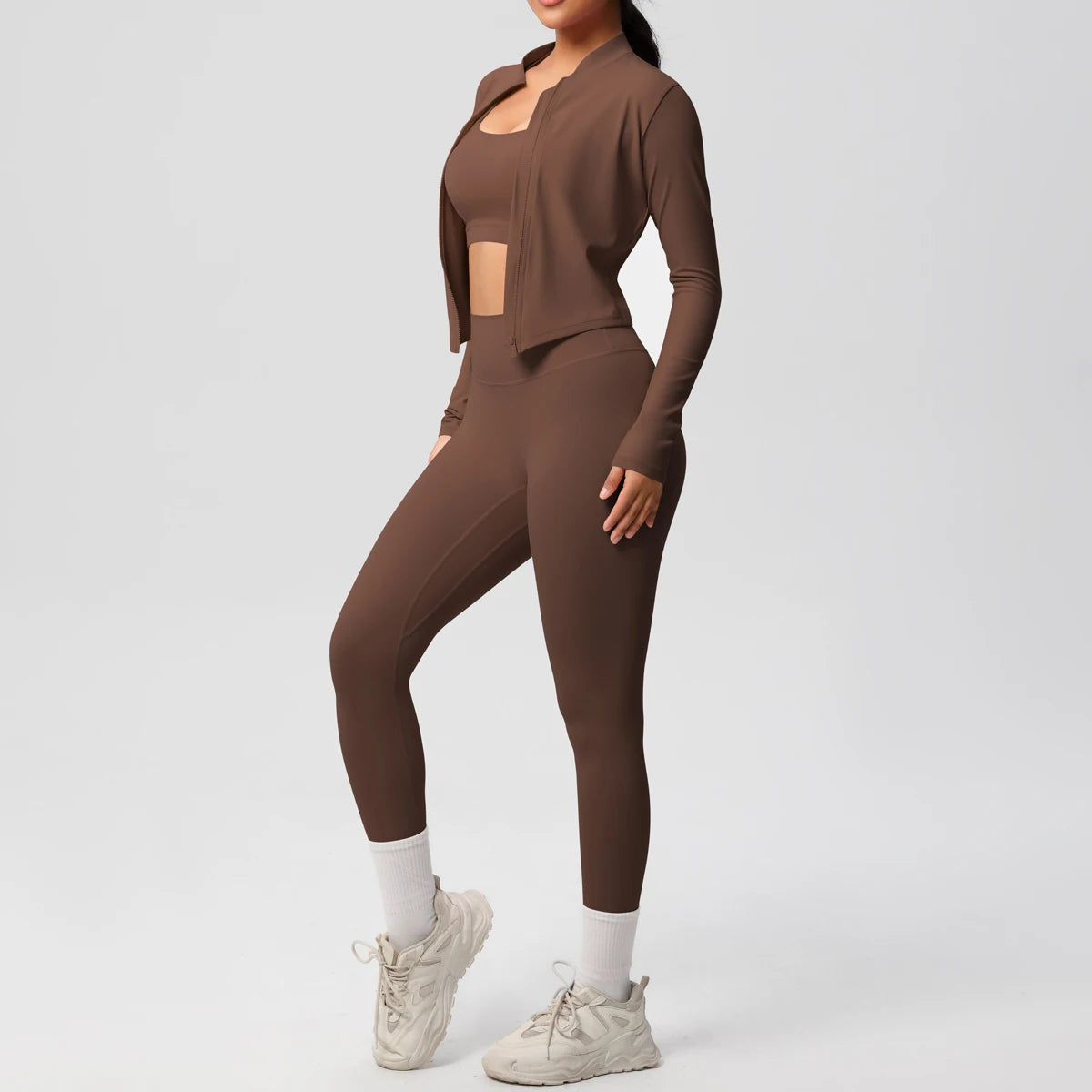 Veyra Active™ Infinite 3-Piece Yoga Set | Zipper Jacket, Sports Bra & High-Waist Leggings