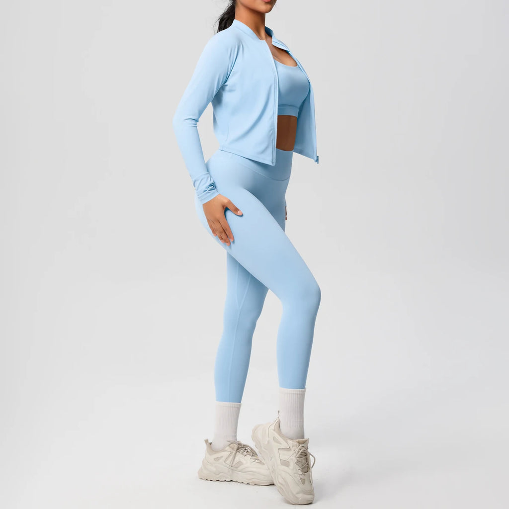 Veyra Active™ Infinite 3-Piece Yoga Set | Zipper Jacket, Sports Bra & High-Waist Leggings