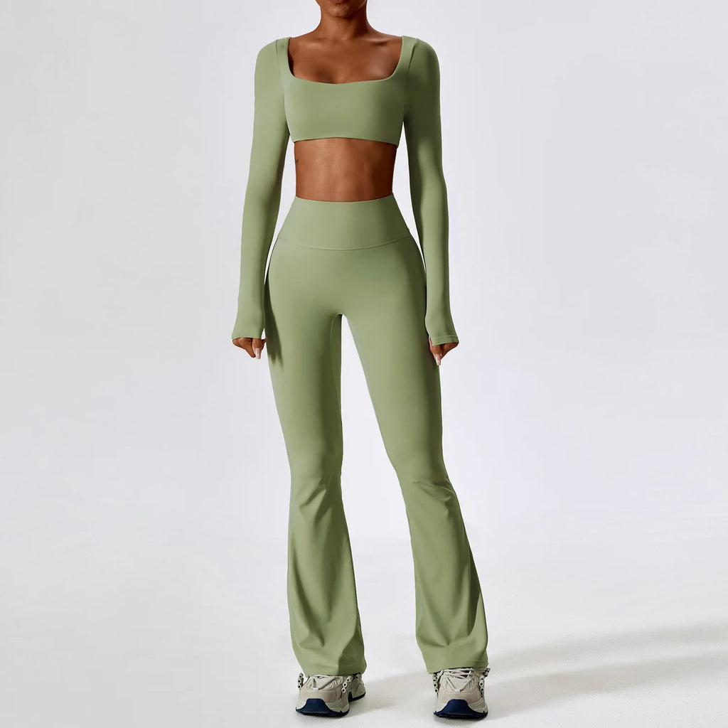 Veyra Active™ SculptFlex 2-Piece Yoga Set | Long Sleeve Crop Top & High-Waist Seamless Leggings