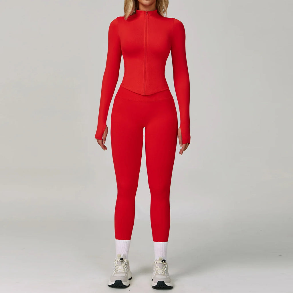 Veyra Active™ SculptFlex 3-Piece Yoga Set | Long Sleeve Crop Top, Sports Bra & High-Waist Leggings