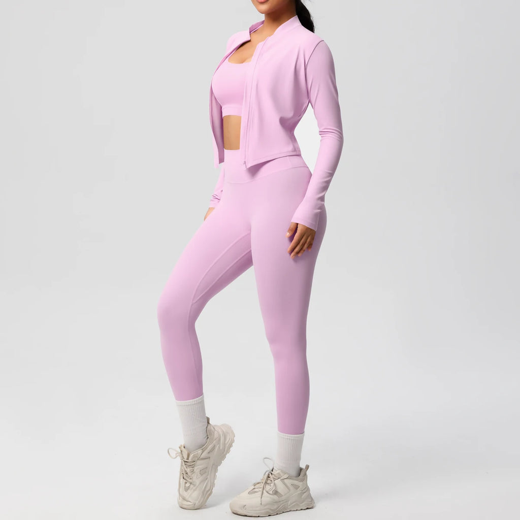 Veyra Active™ Infinite 3-Piece Yoga Set | Zipper Jacket, Sports Bra & High-Waist Leggings
