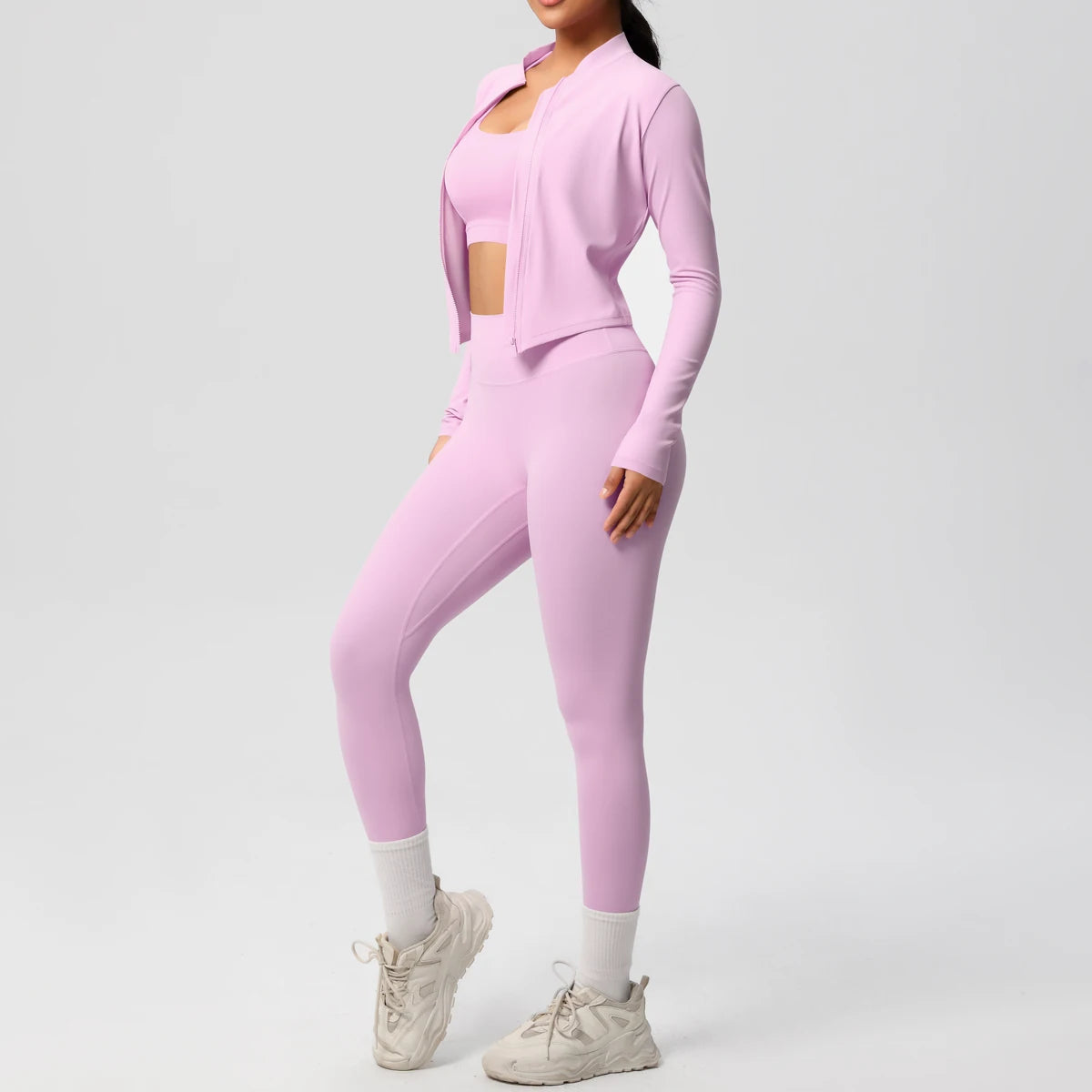Veyra Active™ Infinite 3-Piece Yoga Set | Zipper Jacket, Sports Bra & High-Waist Leggings