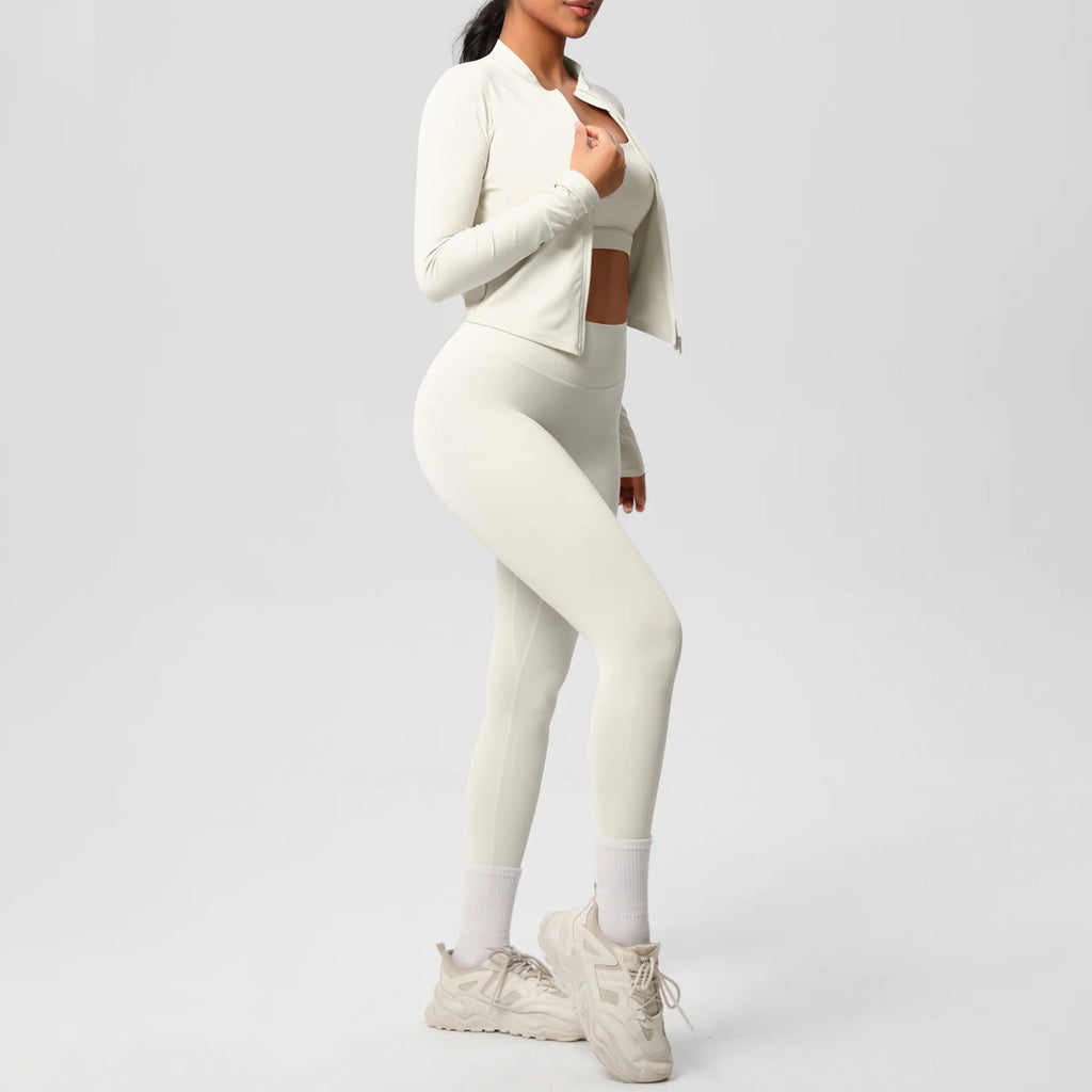 Veyra Active™ Infinite 3-Piece Yoga Set | Zipper Jacket, Sports Bra & High-Waist Leggings
