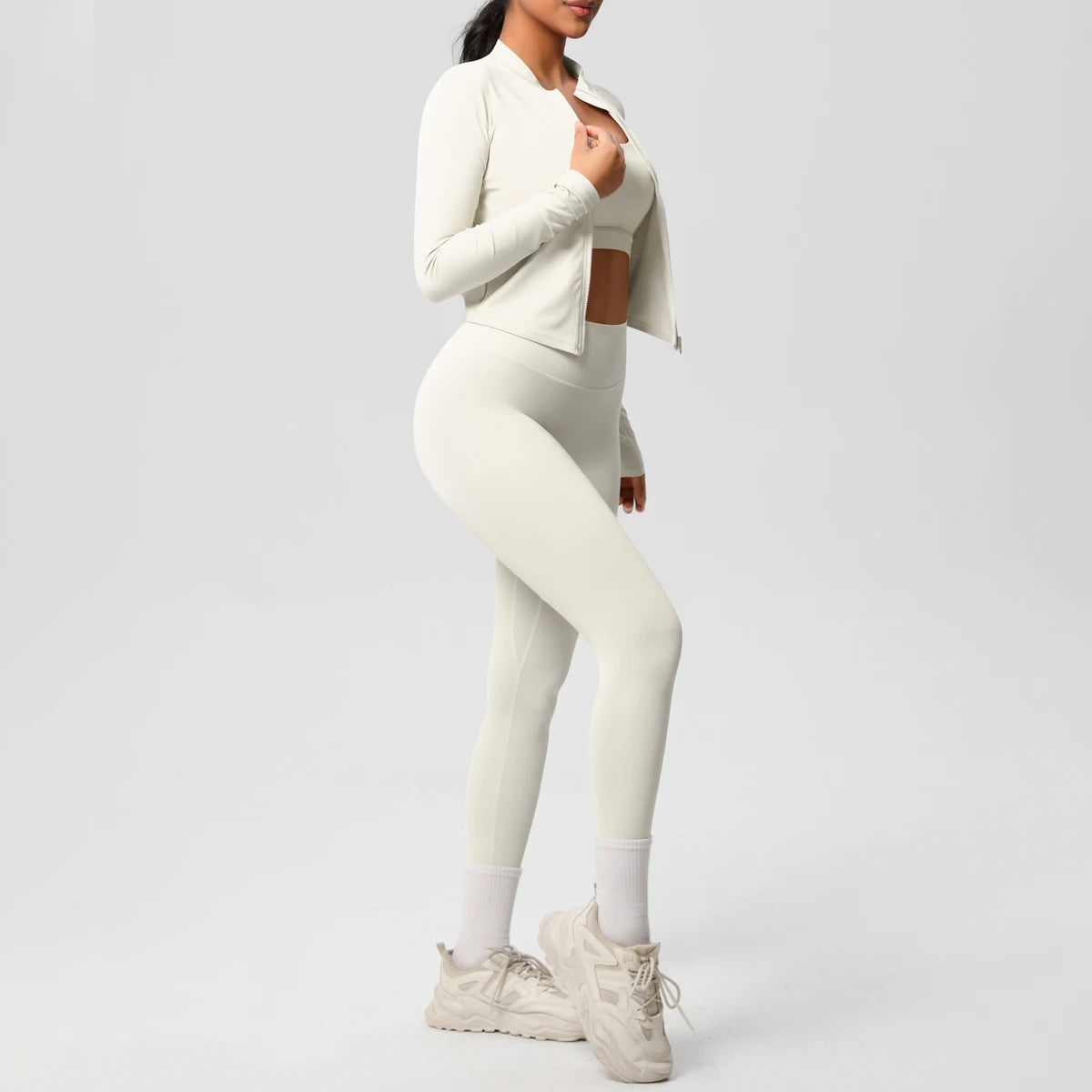 Veyra Active™ Infinite 3-Piece Yoga Set | Zipper Jacket, Sports Bra & High-Waist Leggings