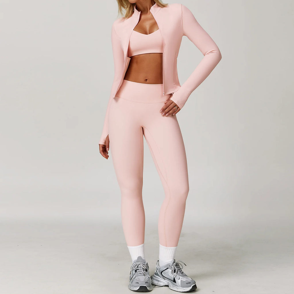 Veyra Active™ Infinite 3-Piece Yoga Set | Long Sleeve Top, Sports Bra & High-Waisted Leggings