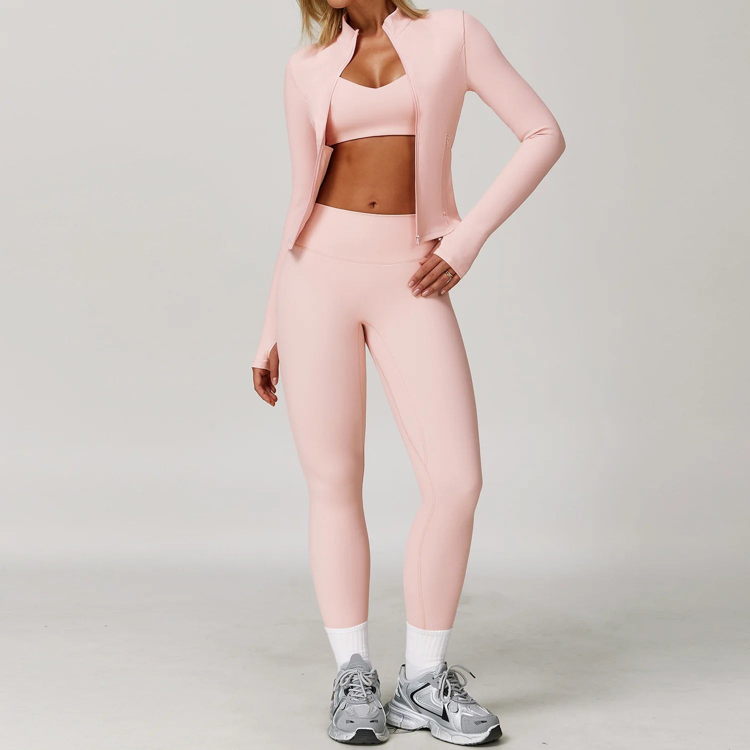 Veyra Active™ Infinite 3-Piece Yoga Set | Long Sleeve Top, Sports Bra & High-Waisted Leggings