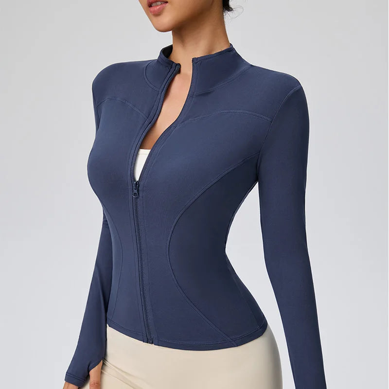 Veyra Active™ Fall Pilates Full-Zip Jacket | Slim-Fit Snatched Quick-Dry Running Track Top