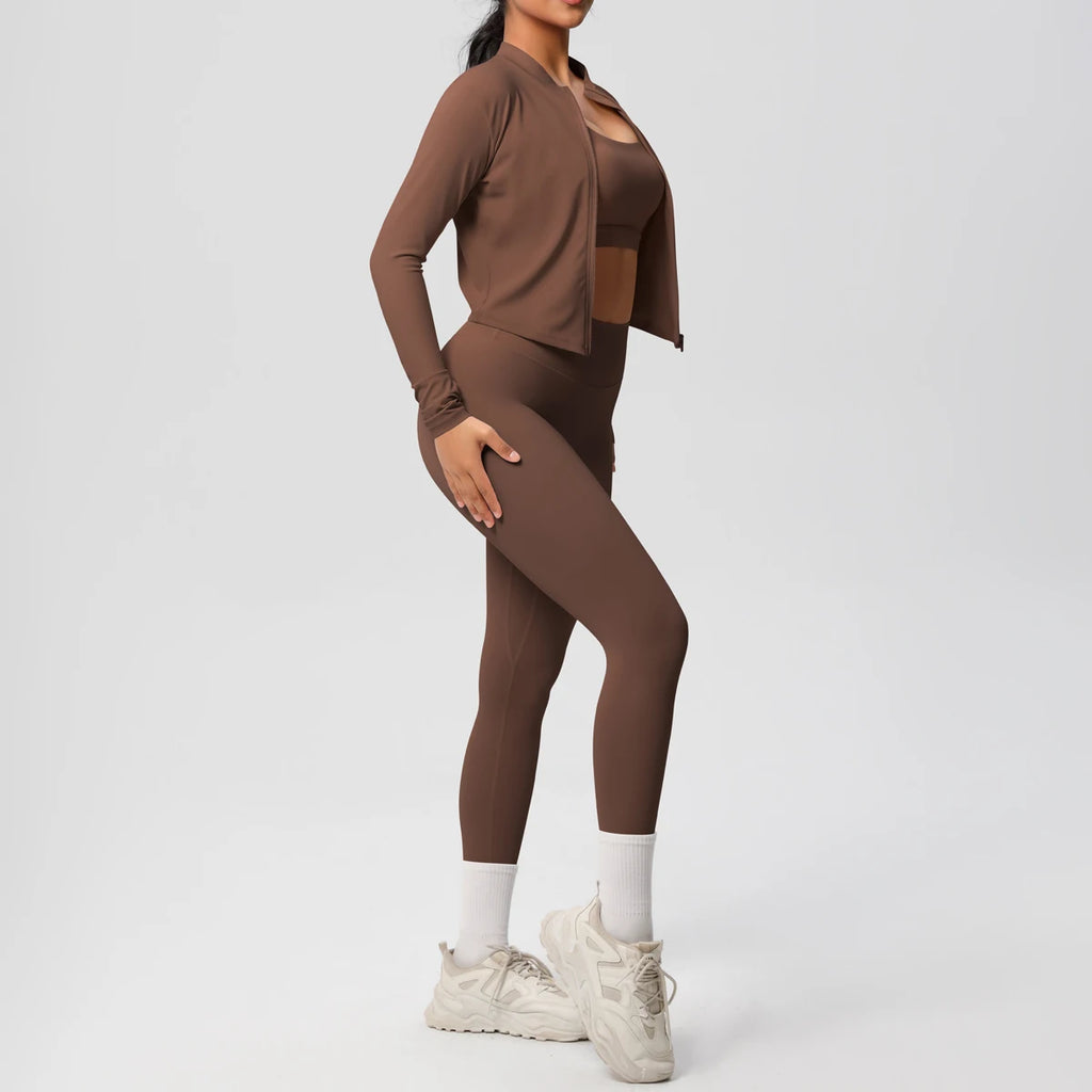 Veyra Active™ Infinite 3-Piece Yoga Set | Zipper Jacket, Sports Bra & High-Waist Leggings