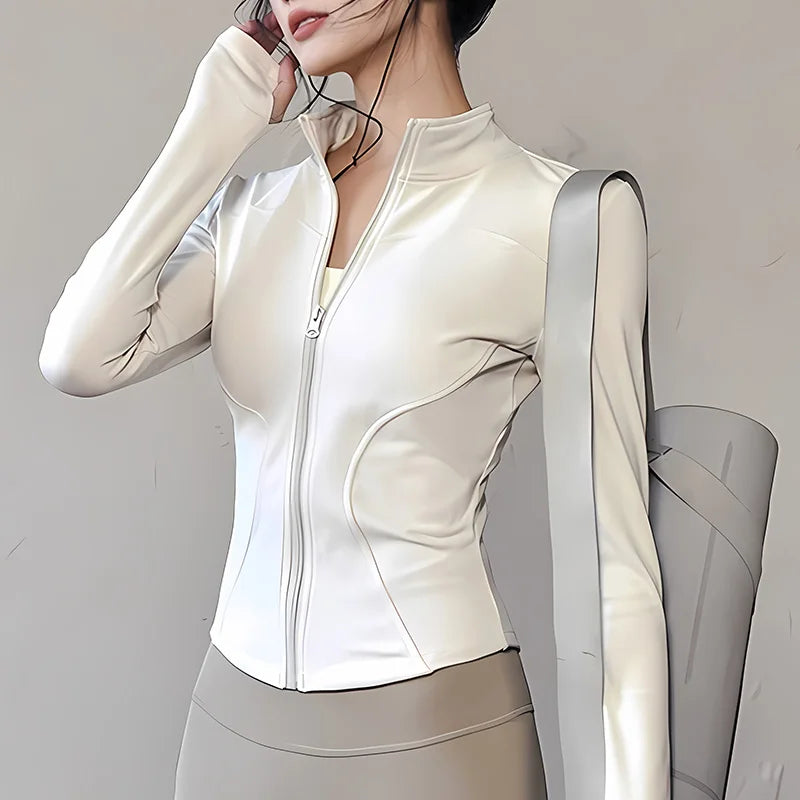 Veyra Active™ Fall Pilates Full-Zip Jacket | Slim-Fit Snatched Quick-Dry Running Track Top
