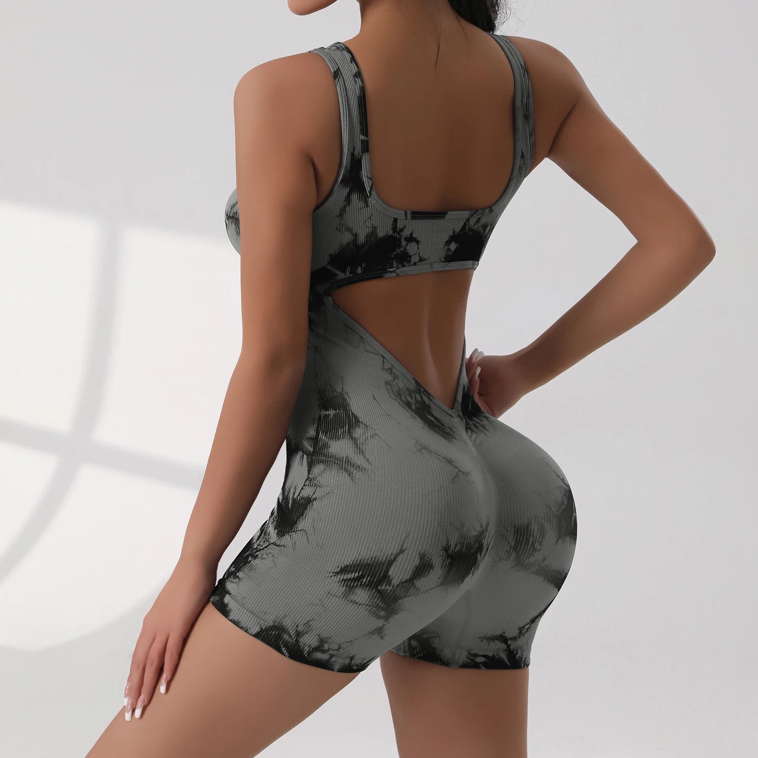 Veyra Active™ Hourglass V-Waist Jumpsuit | Sleek Open-Back Yoga Romper & Workout Bodysuit