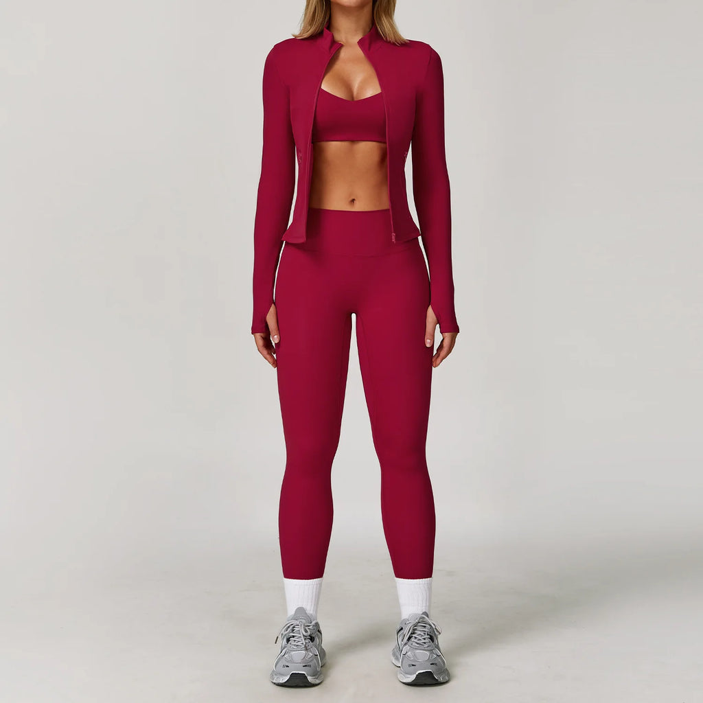 Veyra Active™ Infinite 3-Piece Yoga Set | Long Sleeve Top, Sports Bra & High-Waisted Leggings