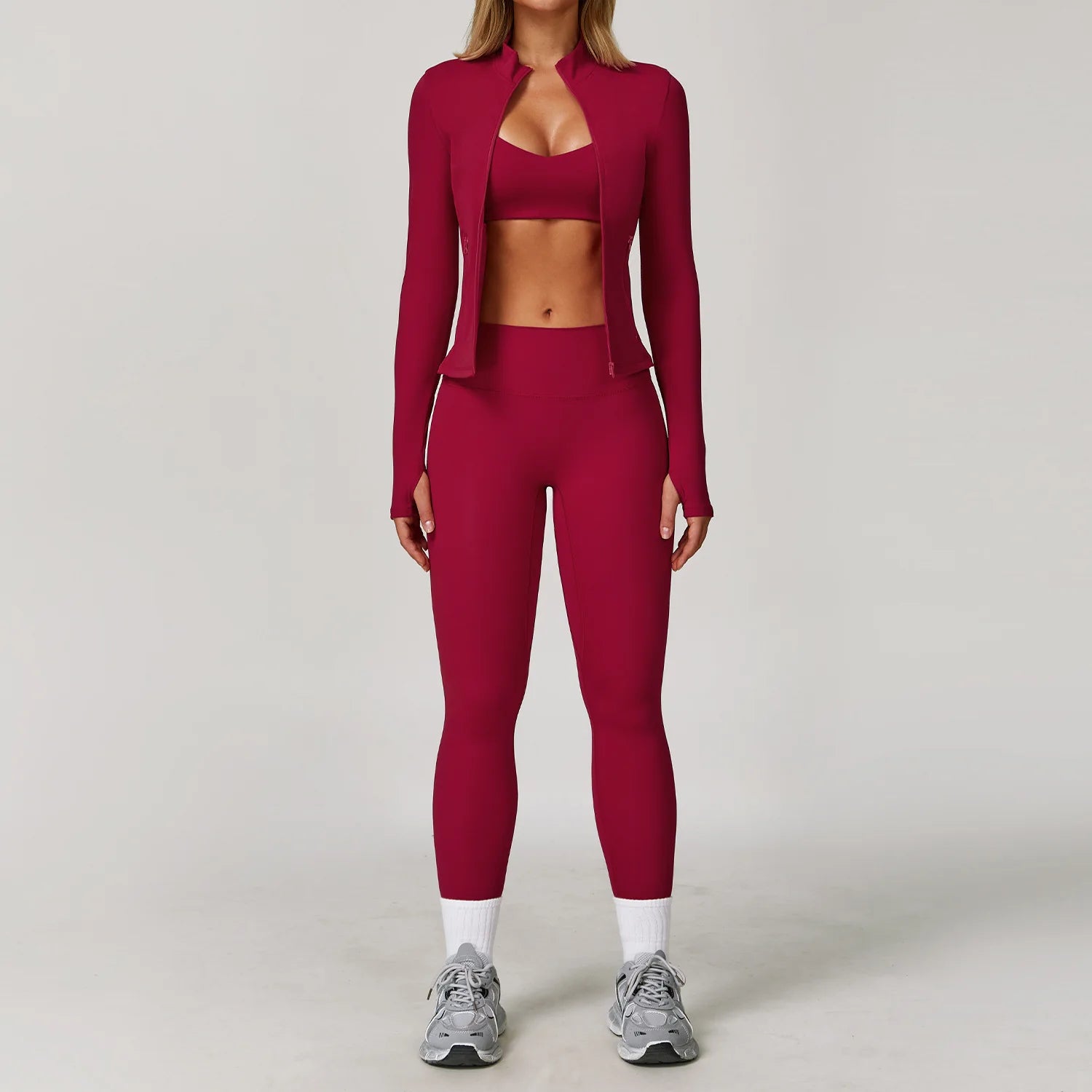Veyra Active™ Infinite 3-Piece Yoga Set | Long Sleeve Top, Sports Bra & High-Waisted Leggings