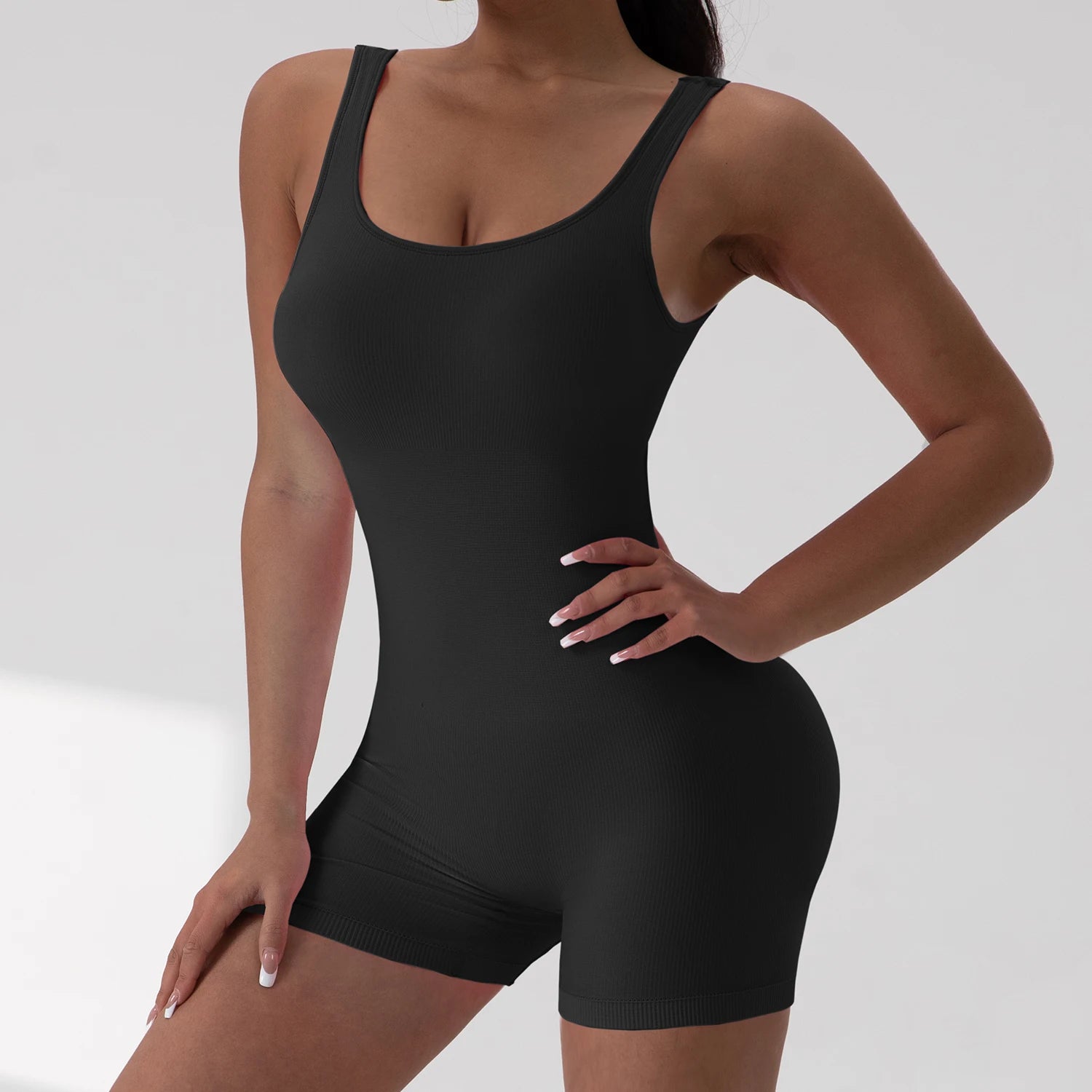 Veyra Active™ Hourglass V-Waist Jumpsuit | Sleek Open-Back Yoga Romper & Workout Bodysuit