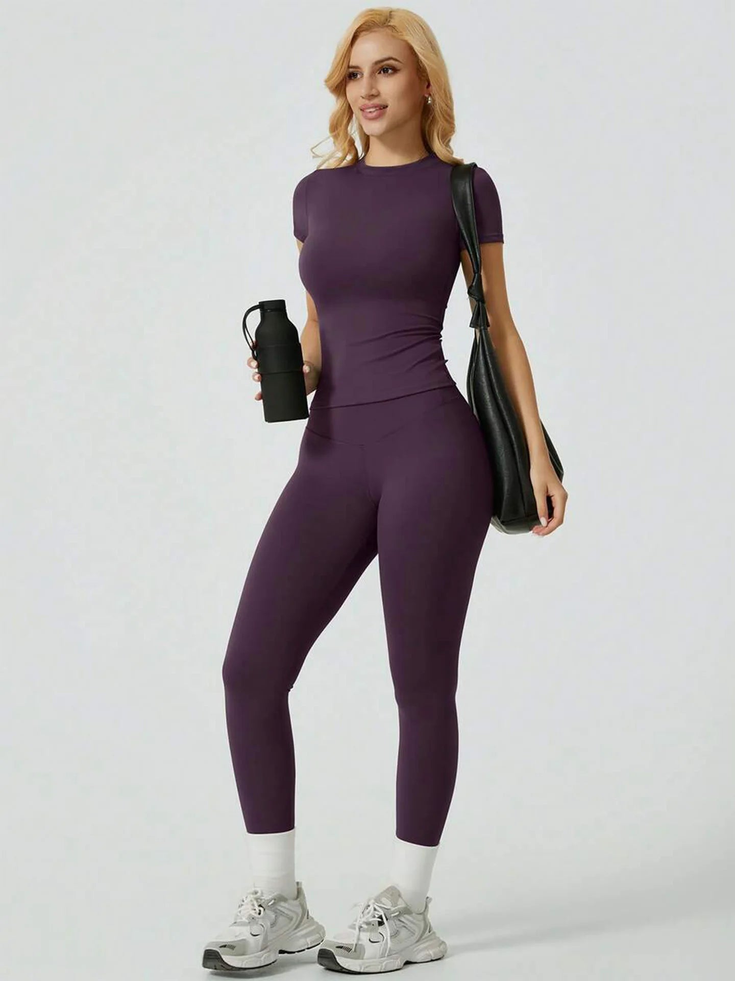 Veyra Active™ SculptFlex Short Sleeve Yoga Set | High-Waisted Tummy Control Leggings & Top