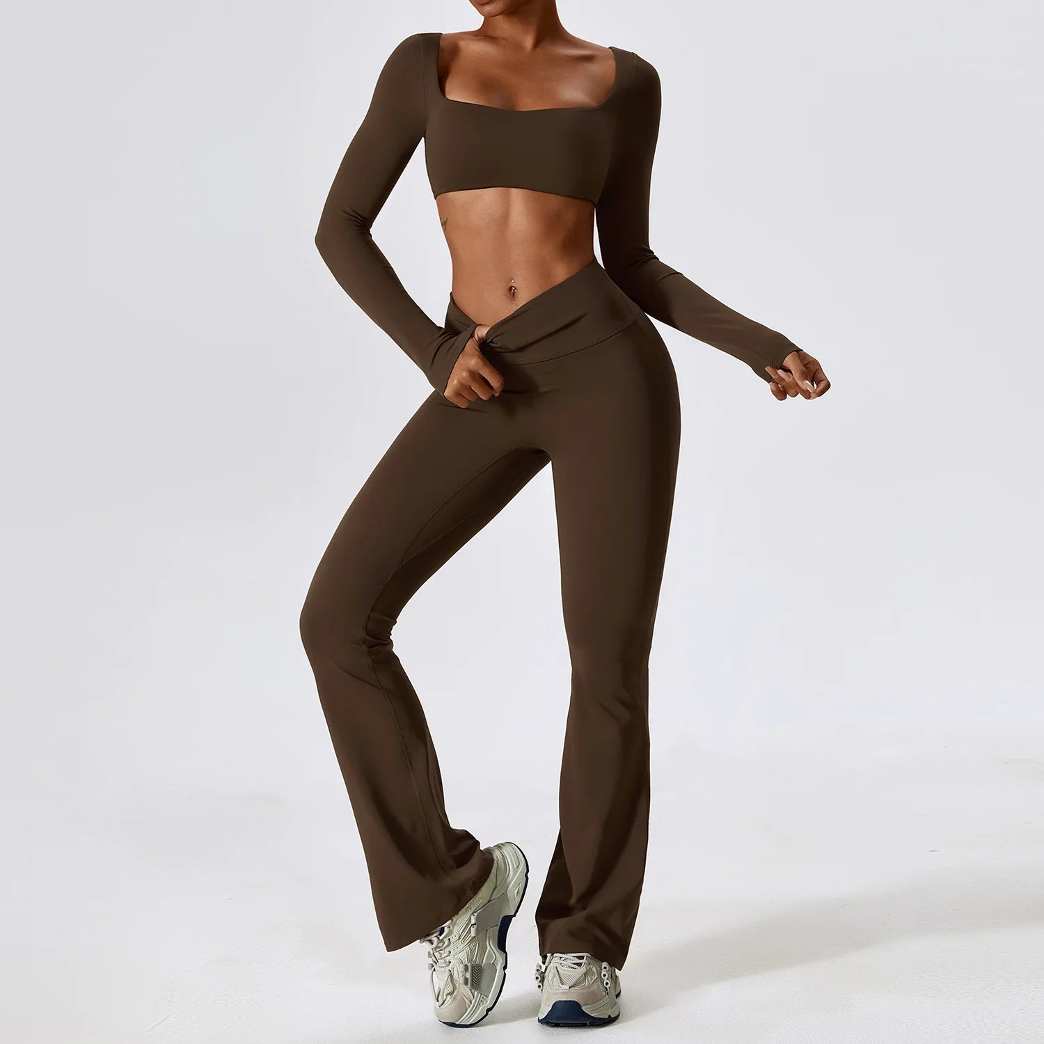 Veyra Active™ SculptFlex 2-Piece Yoga Set | Long Sleeve Crop Top & High-Waist Seamless Leggings