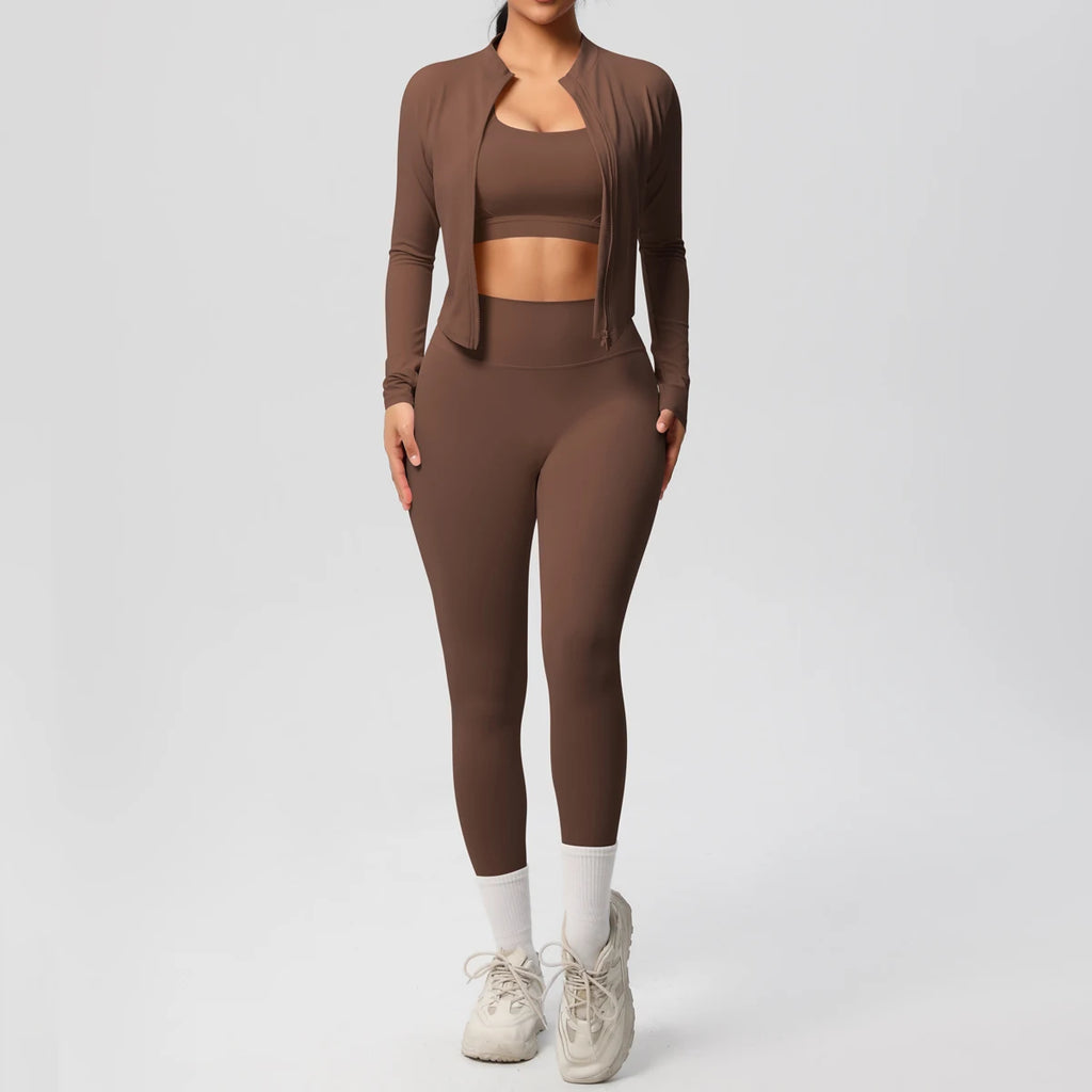 Veyra Active™ Infinite 3-Piece Yoga Set | Zipper Jacket, Sports Bra & High-Waist Leggings
