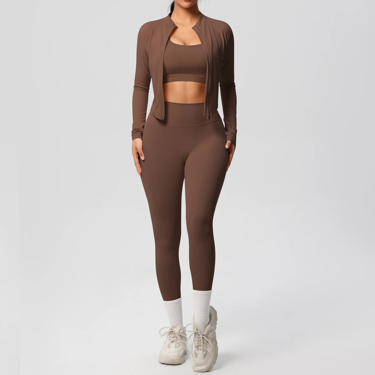 Veyra Active™ Infinite 3-Piece Yoga Set | Zipper Jacket, Sports Bra & High-Waist Leggings