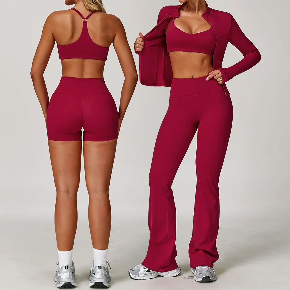Veyra Active™ Infinite 3-Piece Yoga Set | Long Sleeve Top, Sports Bra & High-Waisted Leggings