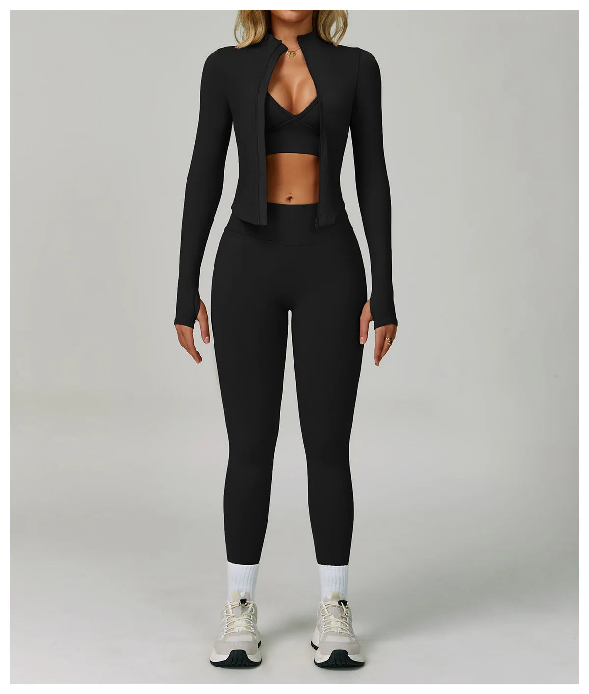 Veyra Active™ SculptFlex 3-Piece Yoga Set | Long Sleeve Crop Top, Sports Bra & High-Waist Leggings