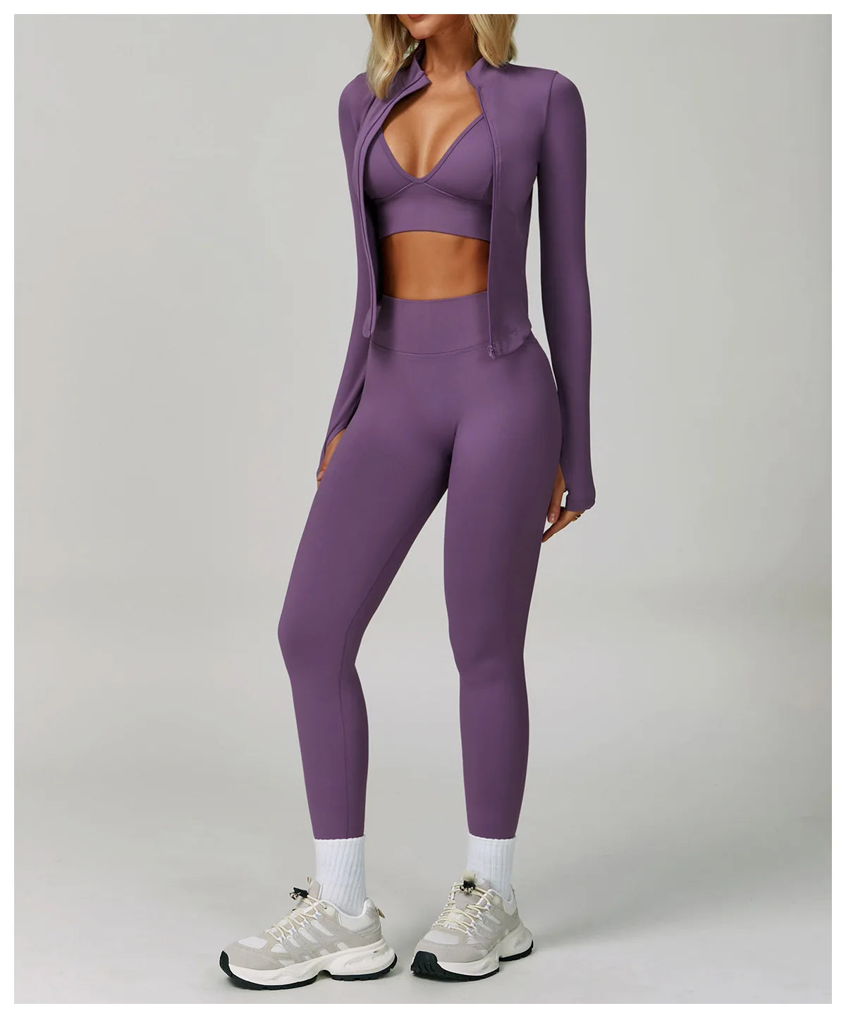Veyra Active™ SculptFlex 3-Piece Yoga Set | Long Sleeve Crop Top, Sports Bra & High-Waist Leggings