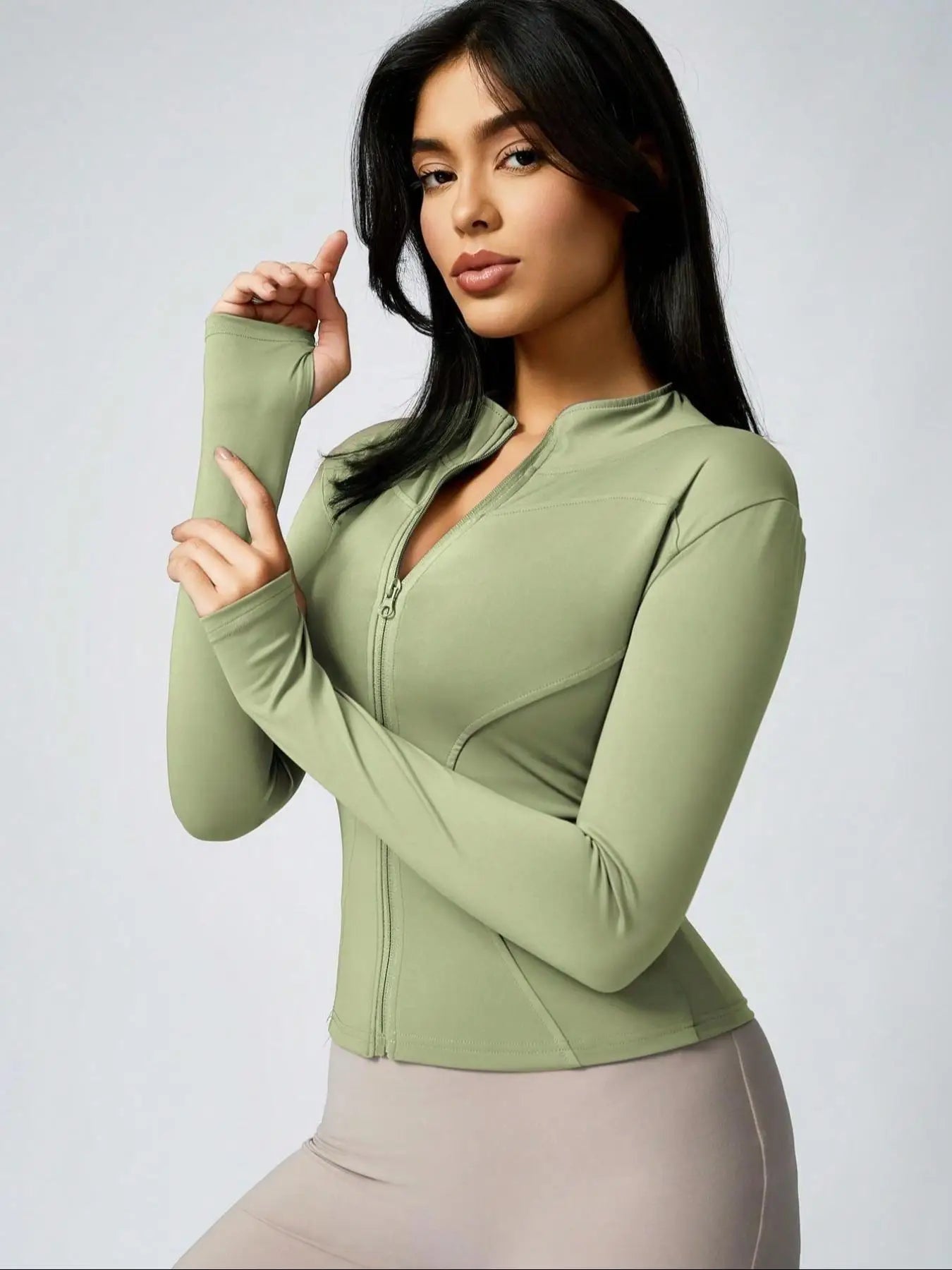 Veyra Active™ Hourglass Full-Zip Jacket | Slim-Fit Track Jacket & Workout Top with Thumbholes