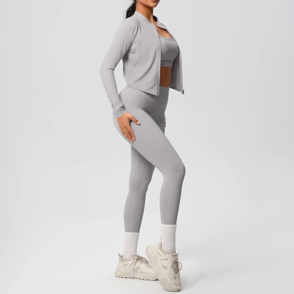 Veyra Active™ Infinite 3-Piece Yoga Set | Zipper Jacket, Sports Bra & High-Waist Leggings