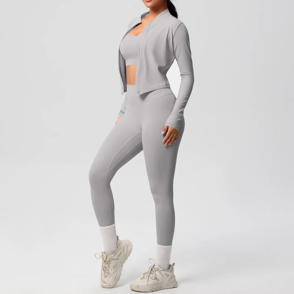 Veyra Active™ Infinite 3-Piece Yoga Set | Zipper Jacket, Sports Bra & High-Waist Leggings