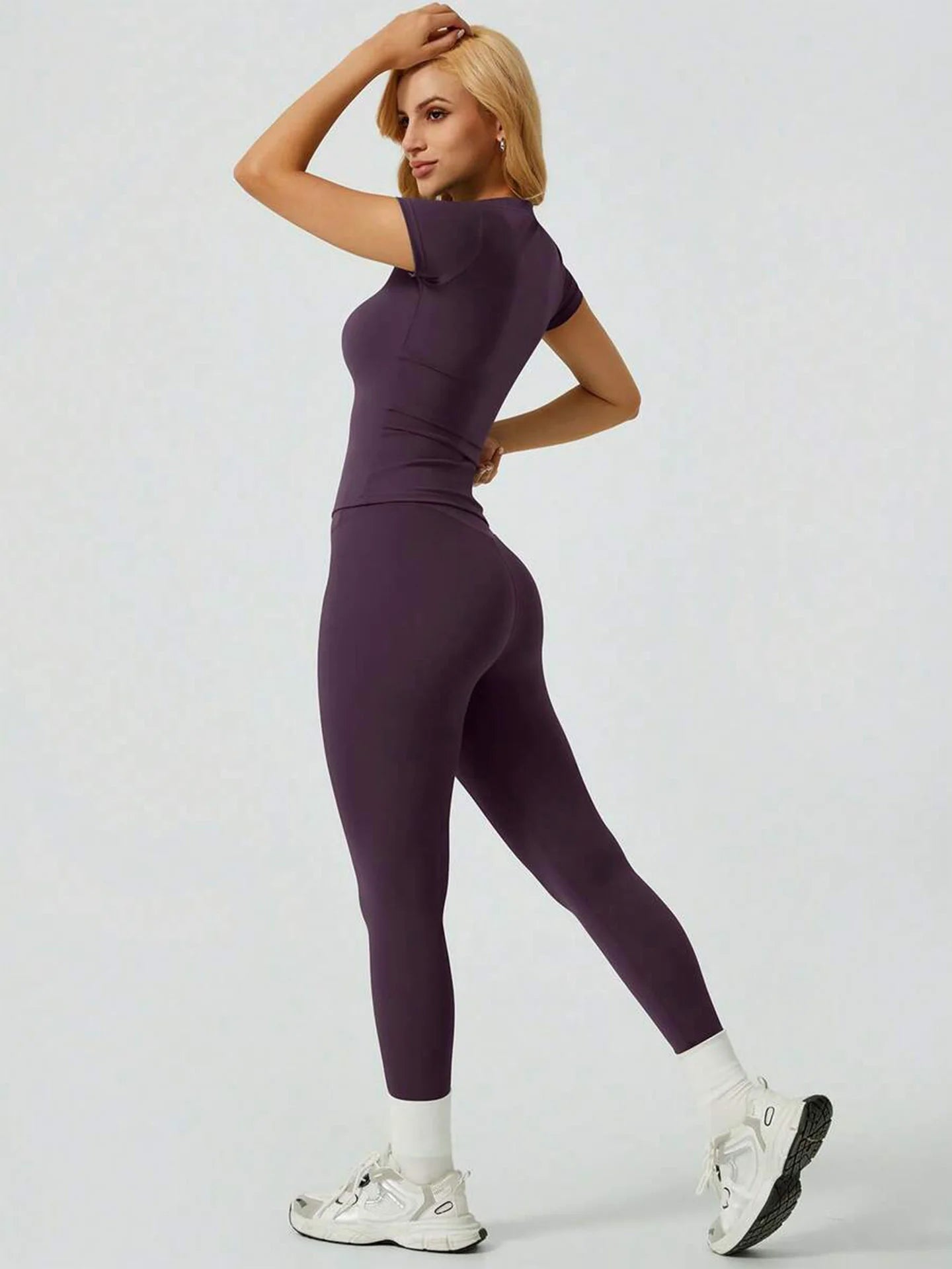 Veyra Active™ SculptFlex Short Sleeve Yoga Set | High-Waisted Tummy Control Leggings & Top