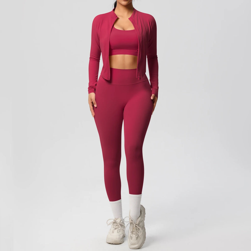 Veyra Active™ Infinite 3-Piece Yoga Set | Zipper Jacket, Sports Bra & High-Waist Leggings