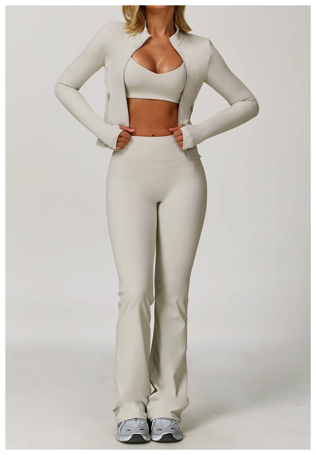 Veyra Active™ Infinite 3-Piece Yoga Set | Long Sleeve Top, Sports Bra & High-Waisted Leggings