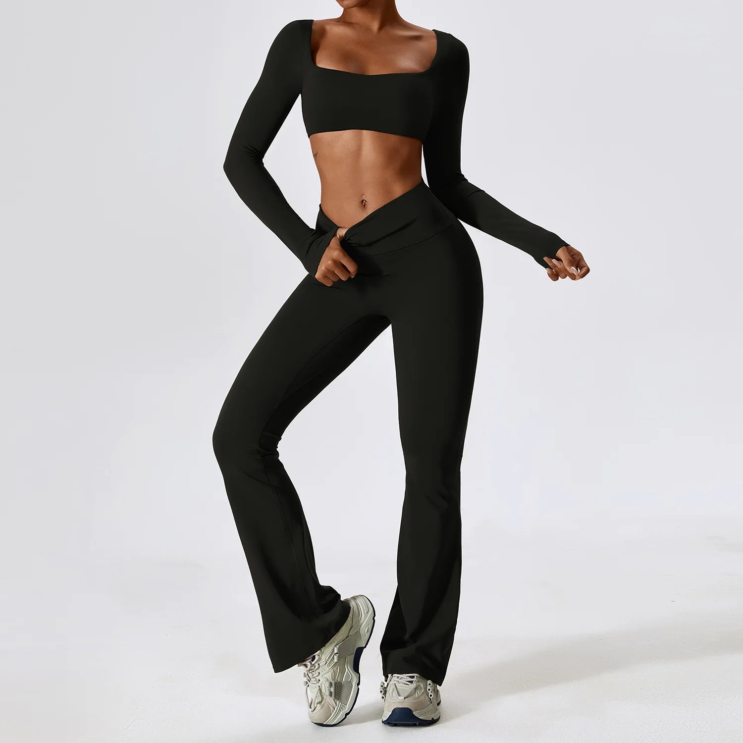 Veyra Active™ SculptFlex 2-Piece Yoga Set | Long Sleeve Crop Top & High-Waist Seamless Leggings