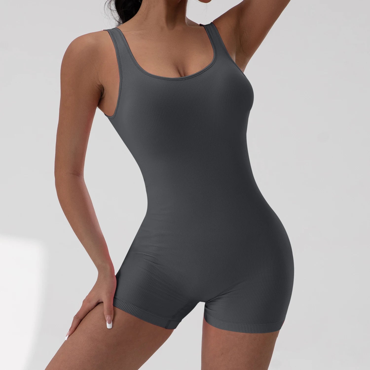 Veyra Active™ Hourglass V-Waist Jumpsuit | Sleek Open-Back Yoga Romper & Workout Bodysuit