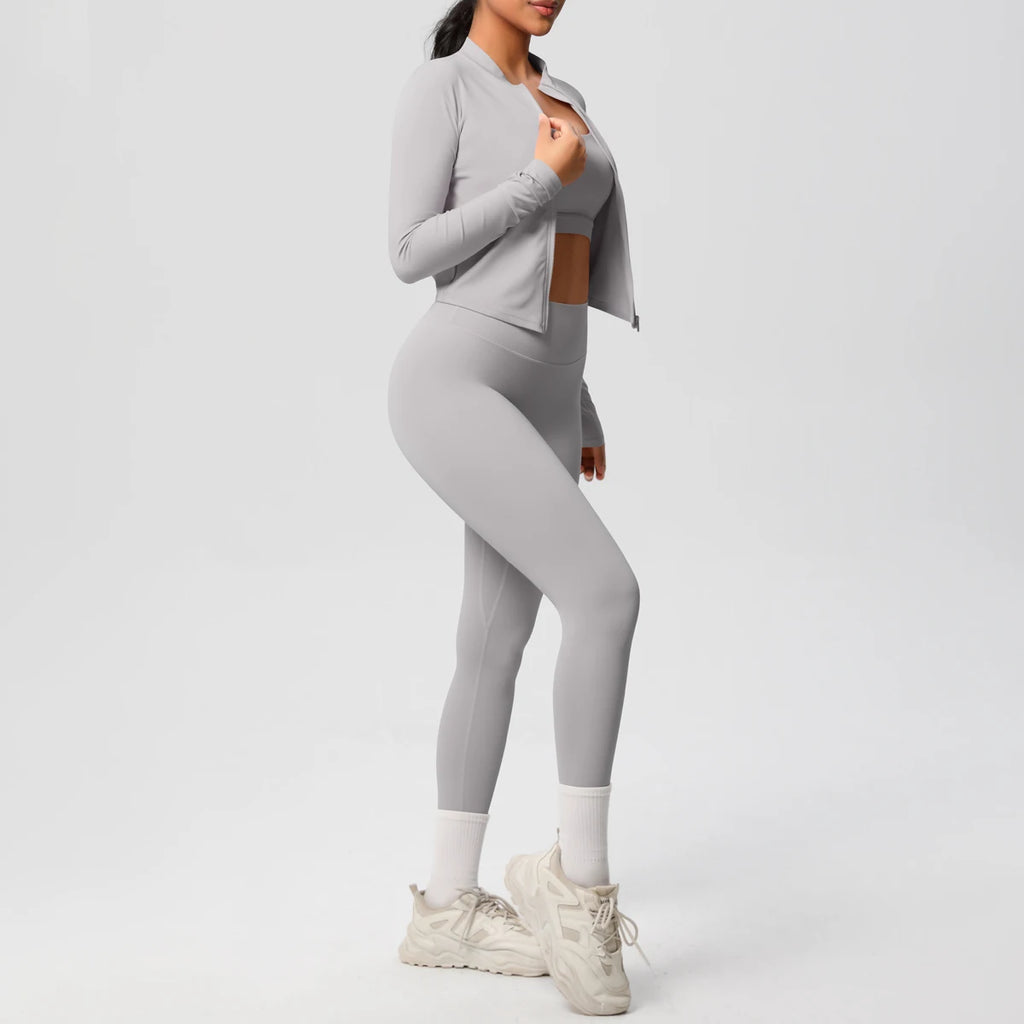 Veyra Active™ Infinite 3-Piece Yoga Set | Zipper Jacket, Sports Bra & High-Waist Leggings