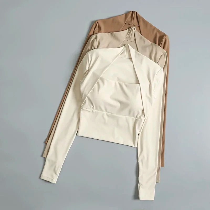 Veyra Active™ Elegant Long-Sleeve Yoga Shirt | Built-In Bra Small Waistband Gym Top