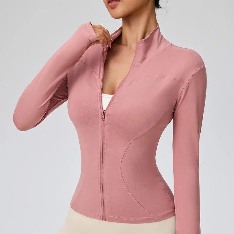 Veyra Active™ Fall Pilates Full-Zip Jacket | Slim-Fit Snatched Quick-Dry Running Track Top