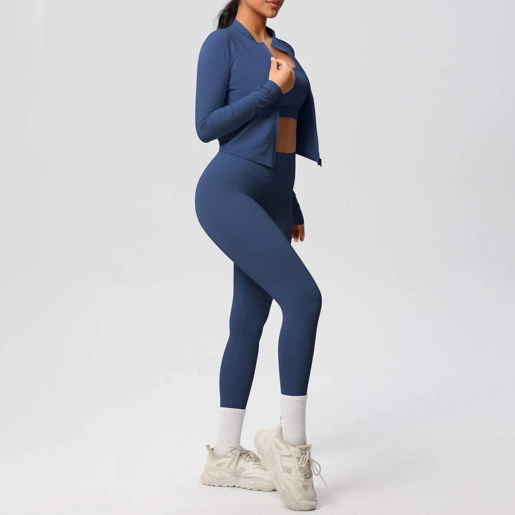Veyra Active™ Infinite 3-Piece Yoga Set | Zipper Jacket, Sports Bra & High-Waist Leggings