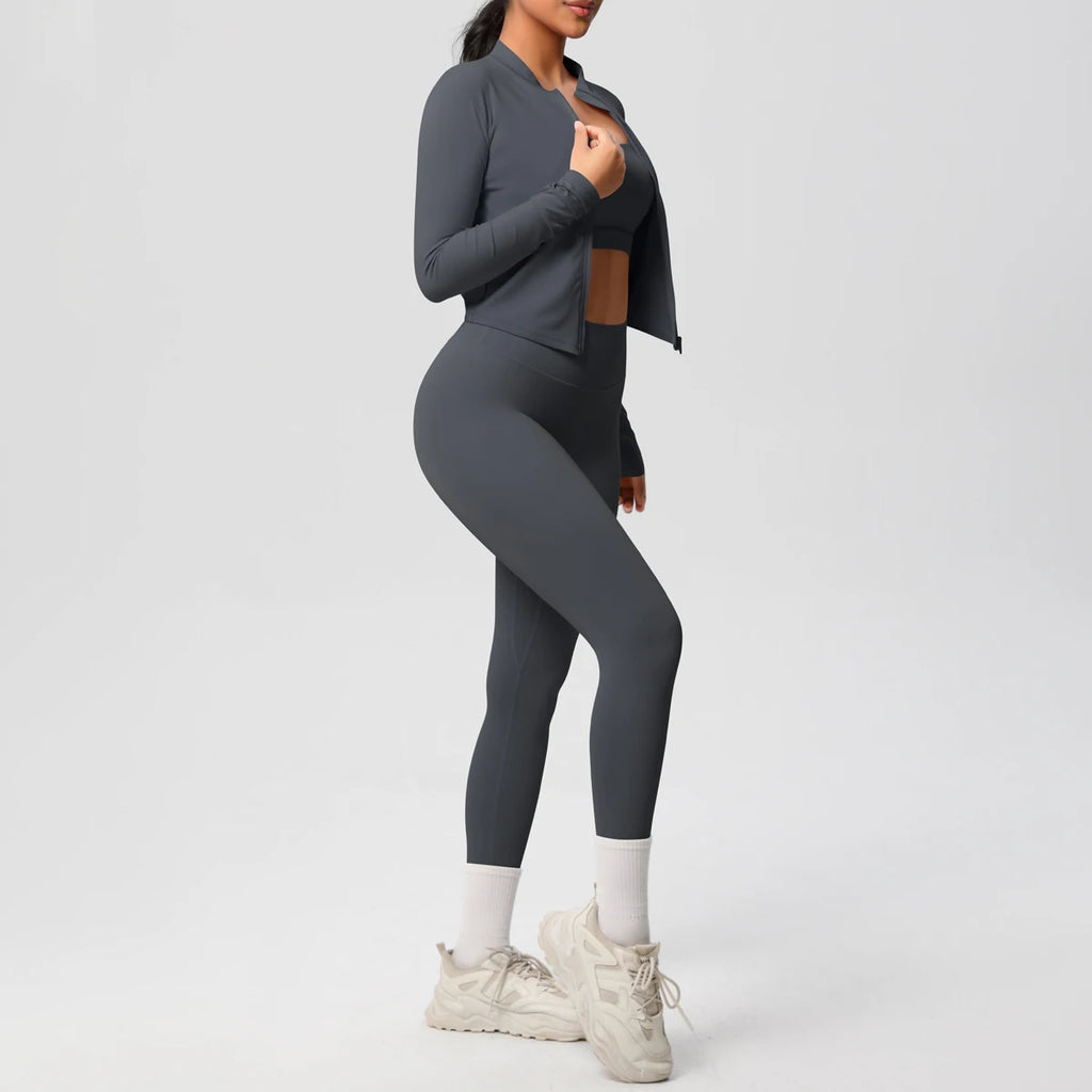 Veyra Active™ Infinite 3-Piece Yoga Set | Zipper Jacket, Sports Bra & High-Waist Leggings
