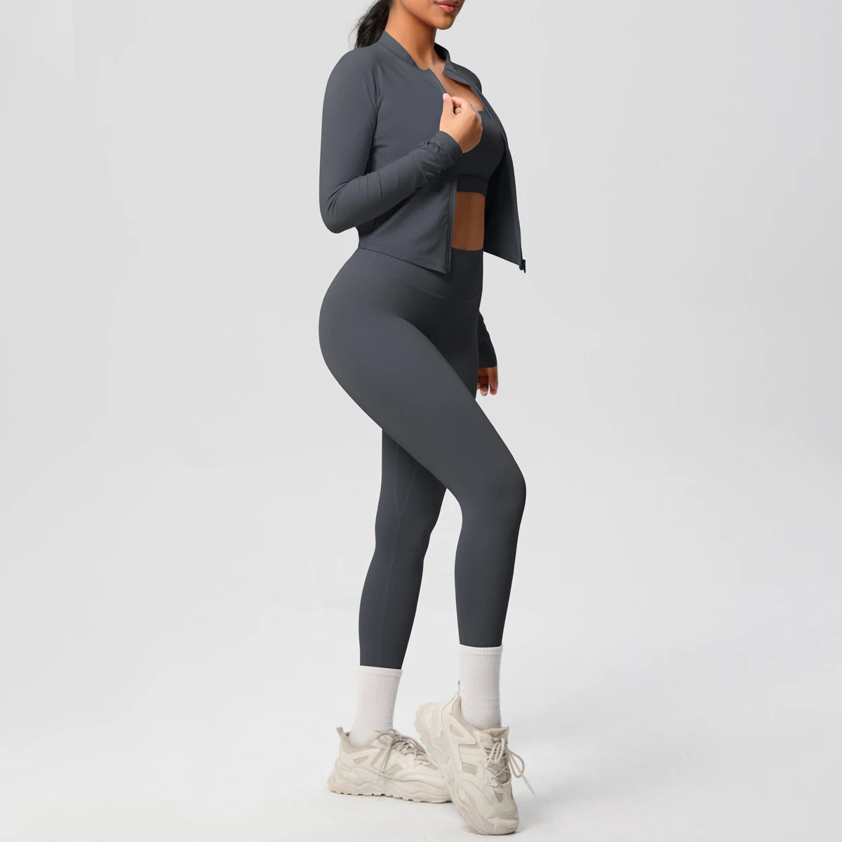 Veyra Active™ Infinite 3-Piece Yoga Set | Zipper Jacket, Sports Bra & High-Waist Leggings
