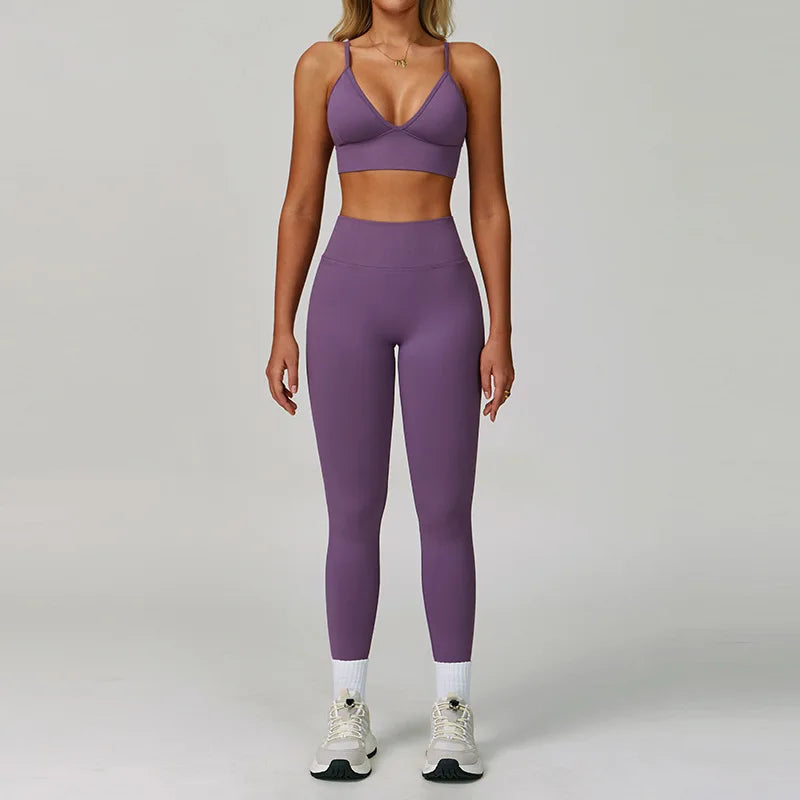 Veyra Active™ SculptFlex 3-Piece Yoga Set | Long Sleeve Crop Top, Sports Bra & High-Waist Leggings