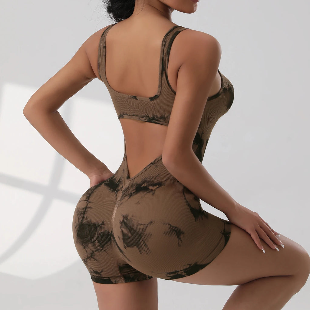 Veyra Active™ Hourglass V-Waist Jumpsuit | Sleek Open-Back Yoga Romper & Workout Bodysuit