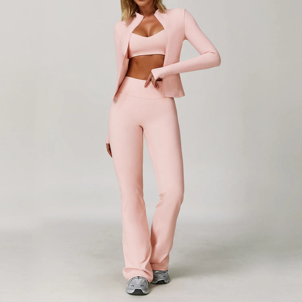 Veyra Active™ Infinite 3-Piece Yoga Set | Long Sleeve Top, Sports Bra & High-Waisted Leggings