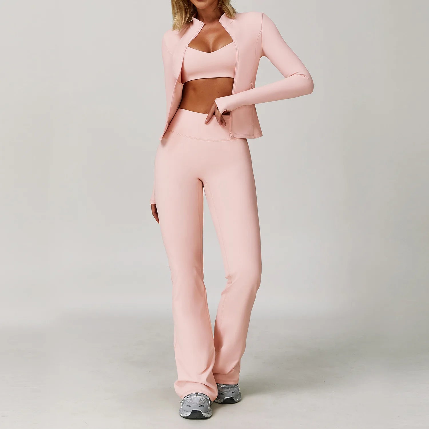 Veyra Active™ Infinite 3-Piece Yoga Set | Long Sleeve Top, Sports Bra & High-Waisted Leggings