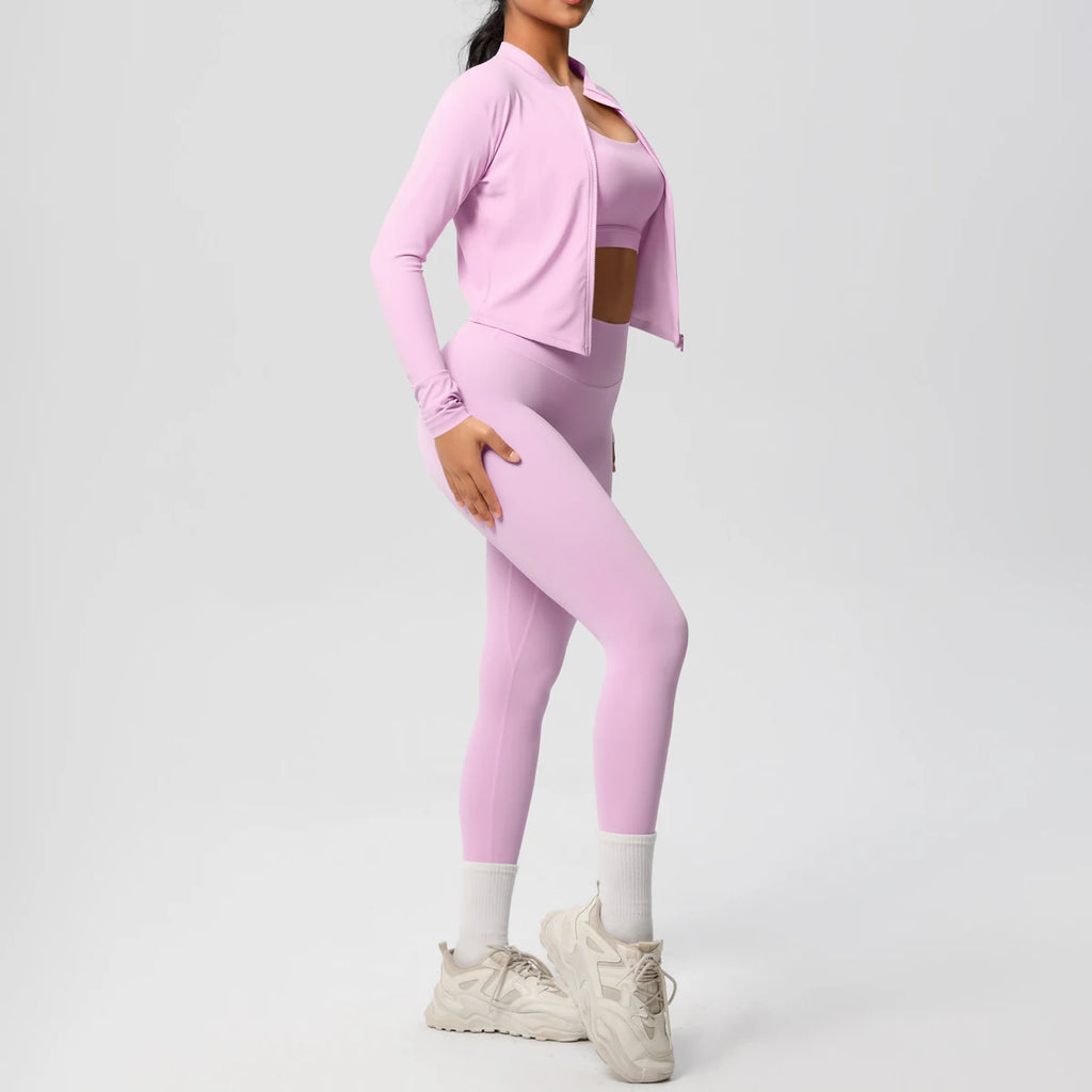 Veyra Active™ Infinite 3-Piece Yoga Set | Zipper Jacket, Sports Bra & High-Waist Leggings